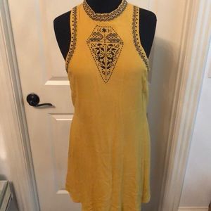 yellow dress with blue detailing